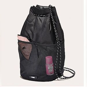 PINK by Victoria’s Secret Black Cinch Sack bucket Backpack tote purse beach